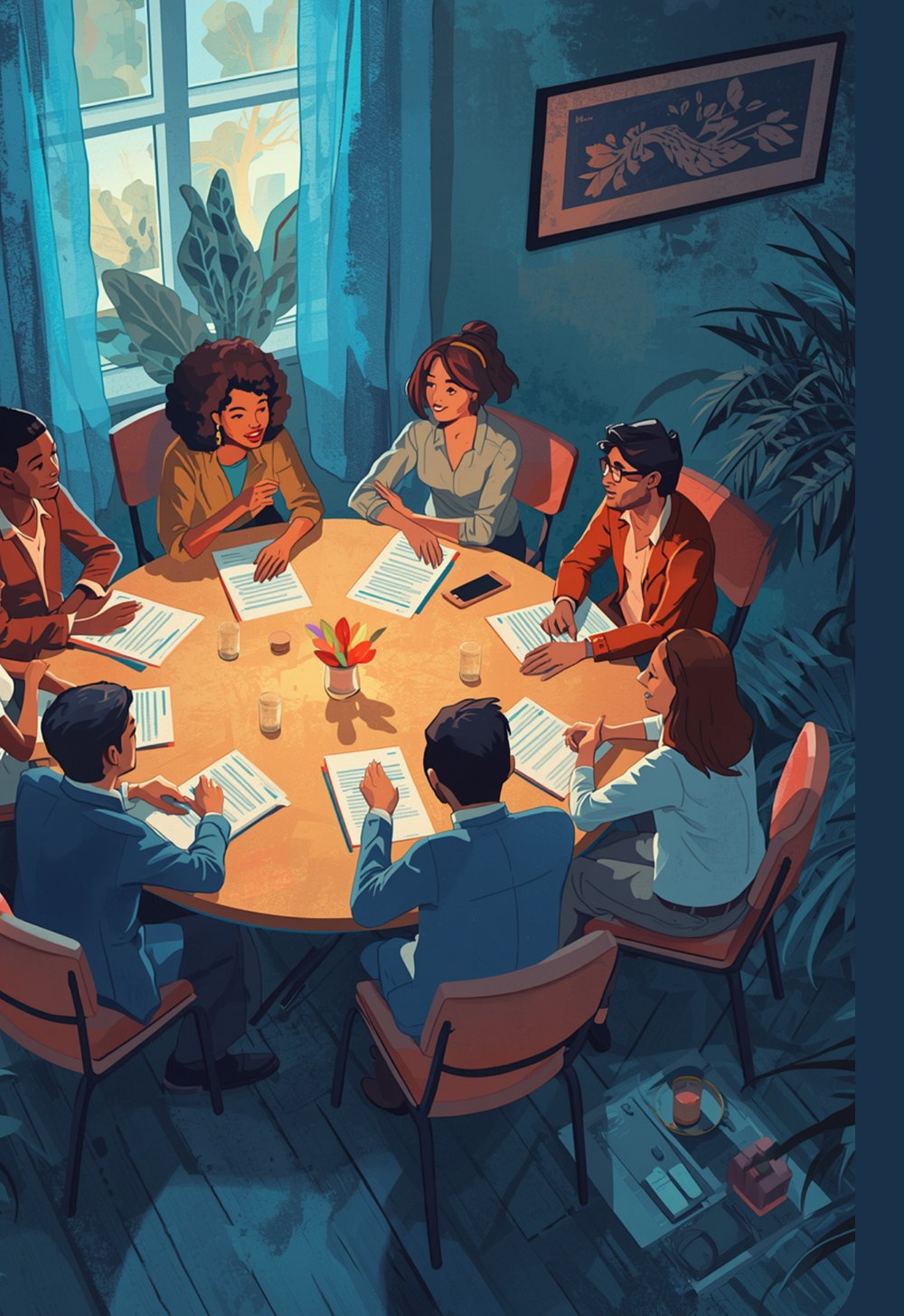 Leaders working together around a table