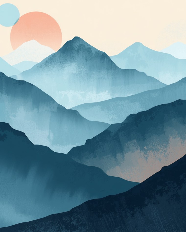 Mountain ridgelines under a rising sun